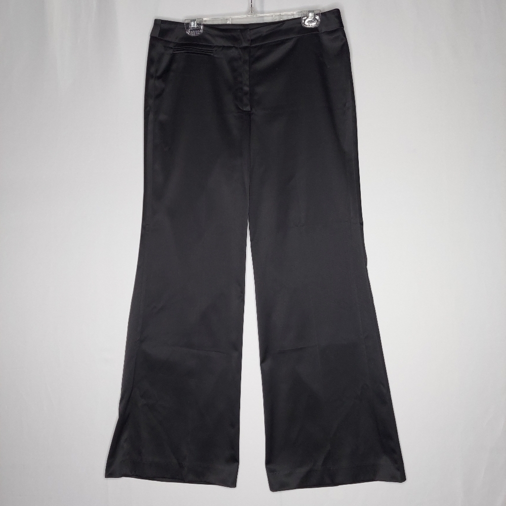 JS Collections Wide Leg Pants Women 14 Black Shiny Satin‎ Y2K Romantic Office